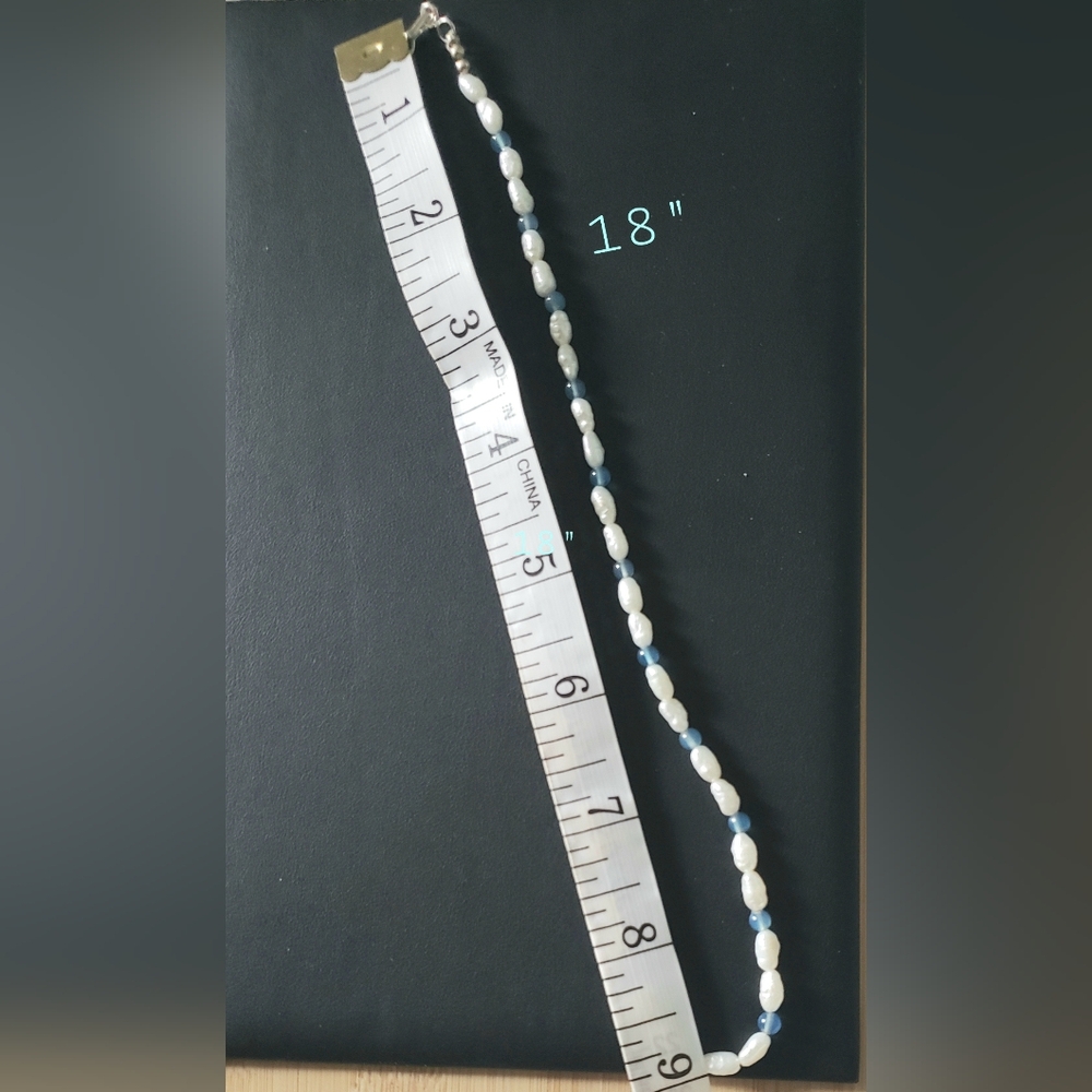 Pearls Sterling Silver And Blue Quartz 18" - Picture 6 of 6